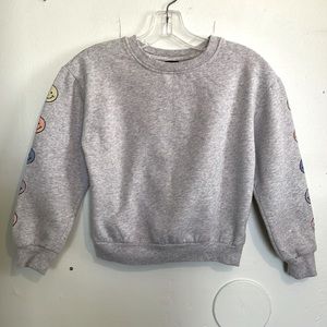 Art Class Gray Sweatshirt with Happy Faces Down Arms, kids size M(7/8)